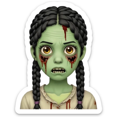 make a zombie with a half ruined mouth girl with black braids sticker