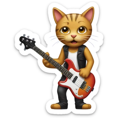cool cat playing a bass guitar sticker