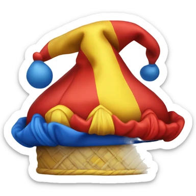 Red blue and yellow jester hat sticker