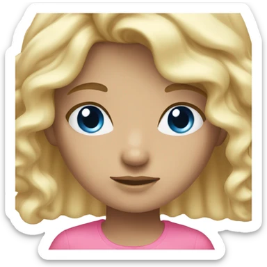 Girl blond hair, blue eyes and sweat pink sticker