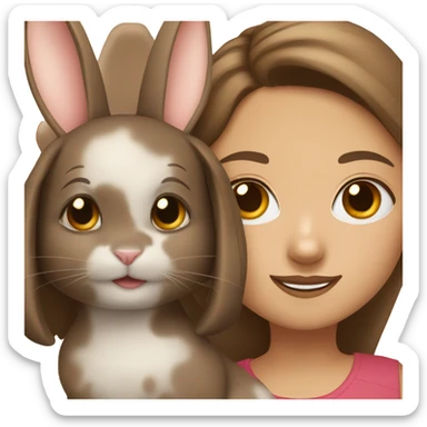 Brunette girl and brown light rabbit  With black spot and snout sticker