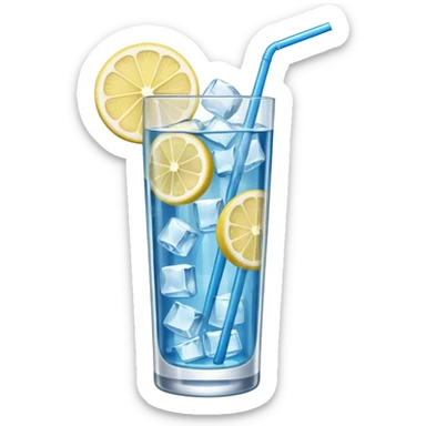 A tall glass of blue lagoon with lemon slices, ice cubes, and a curved straw.
 sticker