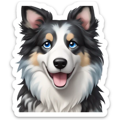  Black spotted brindle fluffy collie husky lurcher fox blue eyes fluffy ears and holographic harness running sticker