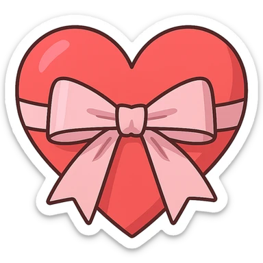 heart with a pink satin bow, clean digital illustration, no background sticker