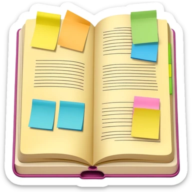 open book with colored tabs or sticky notes, representing teaching materials sticker