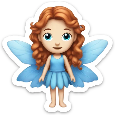 girl who is a fairy with white skin, auburn hair, blue eyes and a blue fairy outfit with wings sticker