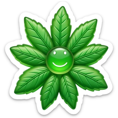 generate an emoji-style image of a gusher gummy shaped like a marijuana flower sticker