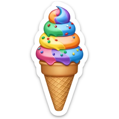 ice cream cone with rainbow swirl scoop and sprinkles sticker