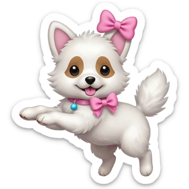girly dog with a pink bow jumping in the air to catch a ball sticker