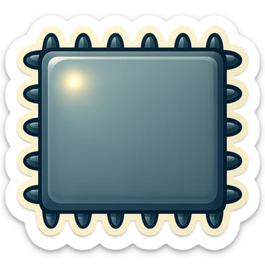 Make the metal slab twice as wide, keeping exactly 4 round, short, fat spikes on each side edge (not the corners), all pointing directly out from each edge, head-on view, retro sticker style, transparent background. sticker