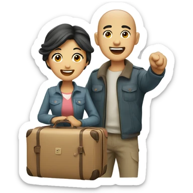 Cute Asian couple excitedly traveling  sticker