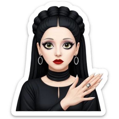 Lene Lovich shown as on the Stateless album cover with a typical symmetrical hand pose sticker