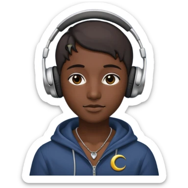 gecə ve kulaklık takmış bir ay sticker