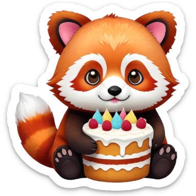 cute red panda comic plushy eating cake sticker
