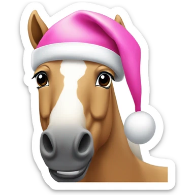 Horse wearing a pink Santa hat sticker