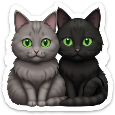 1 grey cat with green eyes and 1 black with green eyes cat cuddling sticker