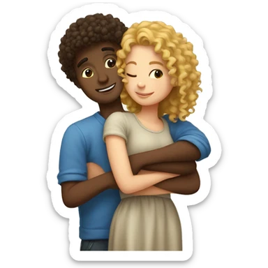Italian White curly girl hugging her boy-friend sticker