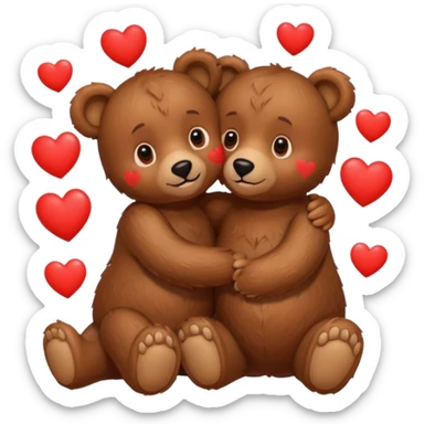 girl bear and boy bear hugging, surrounded by hearts, playful and loving sticker