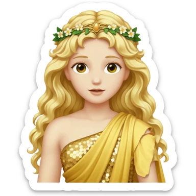 Flora, Goddess of Flowers from Roman Deities with long golden blonde wavy hair, pale yellow sequin toga  sticker
