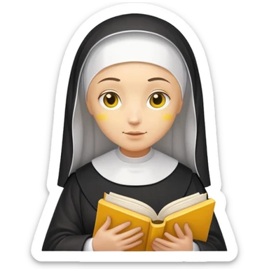nun with yellow skin, holding a book sticker