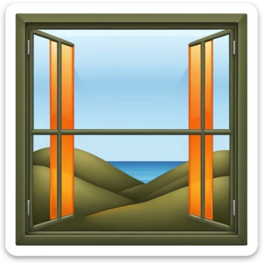 Dark olive orange open upfront look of a window. sticker