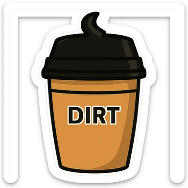 Make the cup taller, keep the word 'dirt' on it, no handle, preserve sticker style, no background. sticker