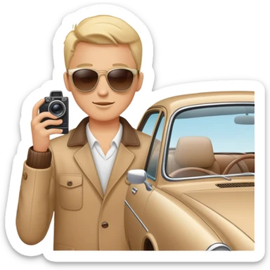 person taking photograph of a car sticker