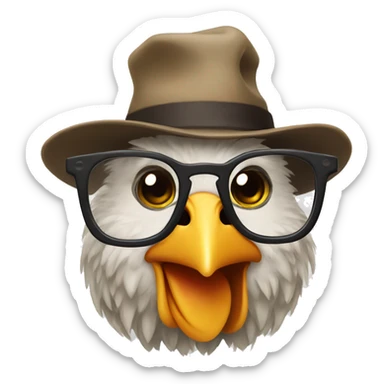 a hen in a hat and glasses sticker
