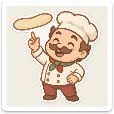 smiling Italian chef spinning pizza dough sticker