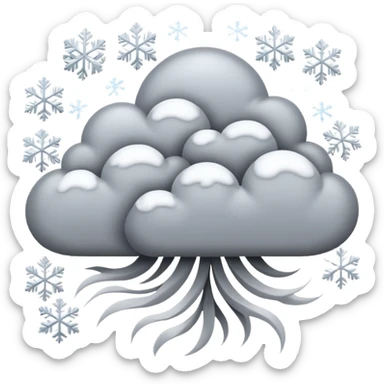 A powerful blizzard  storm cloud with heavy swirling snow, strong wind lines, flying snowflakes, dynamic motion. White and gray tones, bold but simple shapes. sticker