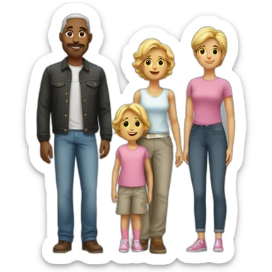 2 grand garcon et 1 fille et parents sticker