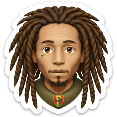 Bob Marley with gigantic dread locks heraldic crest sticker