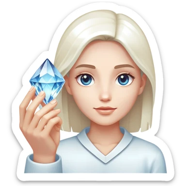 Minimalist white tone skin hand holding a glowing crystal refracting light into product scenes sticker