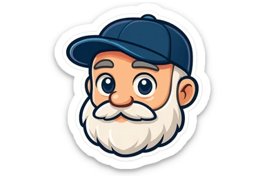 Add a baseball cap and make the beard longer, keeping the YouTube chat emoji style. sticker