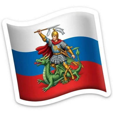 apple ios style emoji, flag of Moscow with Saint George and the dragon, soft 3d emoji style, glossy texture, apple emoji design, centered on white background sticker