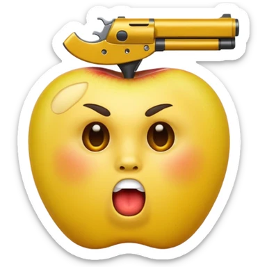 Hazme una carita redonda  amarilla de Apple con una pistola dentro de la boca sticker