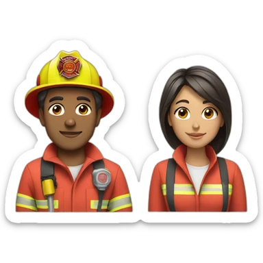 A firefighter and a woman with a headband sticker