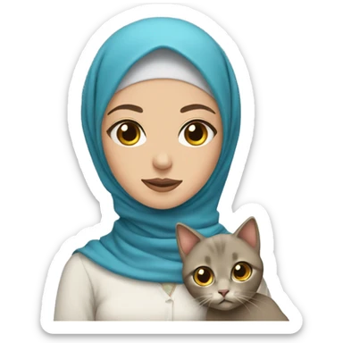 pretty woman with blue eyes with hijab holding a cat sticker