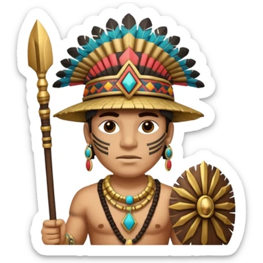 Hombre con un cuerpo de azteca con gorro azteca y lanza y collares  sticker