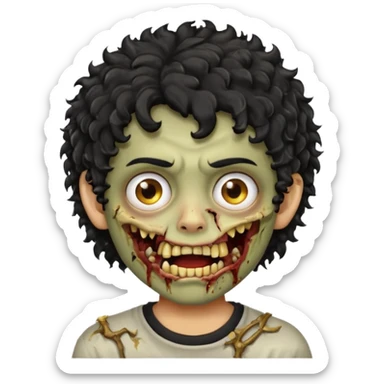 menino com cabelo cacheado preto e olhos marrons, com a boca lembrando a de um zumbi e com grills dourados 🧟 sticker