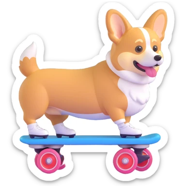 A corgi rollerskating sticker