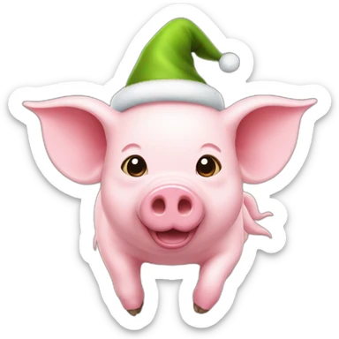 emoji of a flying pig with an elf hat sticker