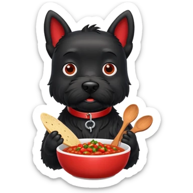 Black Scottie dog holding salsa  sticker