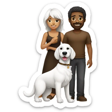 mulher branca e loira, homem branco de cabelo preto e cachorra marrom sticker
