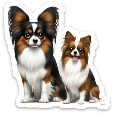2 tri color papillion old and young sticker