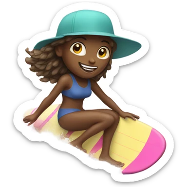 Girl surfing with hat sticker