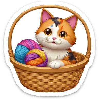 A playful cat in a basket edge, playing with a yarn ball. sticker