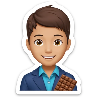 a pretty male bratz asian boy smiling with chocolates with middle part hair sticker