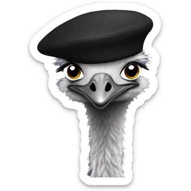 Emu with a black beret sticker