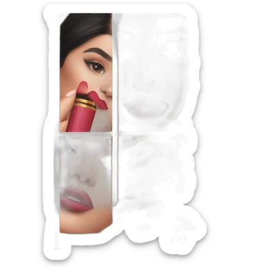 Kylie Jenner holding her lipstick lips sticker